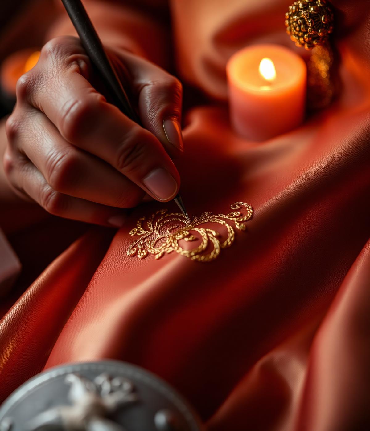 Intricate fabric embroidery craftsmanship