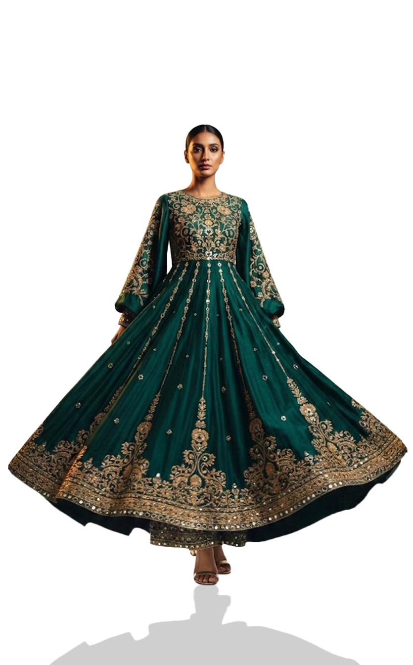 Pakistani couture dress with gold embroidery